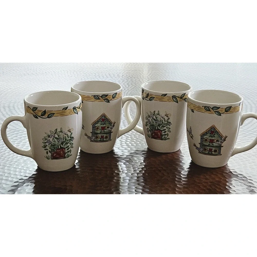 Thomson Pottery Birdhouse Coffee Mugs Set of 4 Farmhouse Cottagecore Replacement